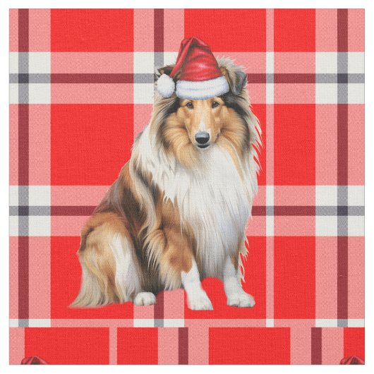 Christmas Rough Collie Dog mit Red Kariert Stoff (Nahaufnahme)