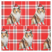 Christmas Rough Collie Dog mit Red Kariert Stoff (Muster)