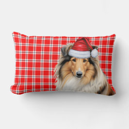 Christmas Rough Collie Dog Red Holiday Kariert Lendenkissen