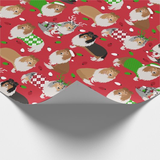 Christmas Rough Collie Geschenkpapier (Ecke)