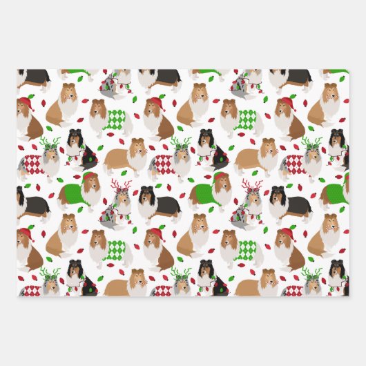 Christmas Rough Collie Geschenkpapier Set (Vorderseite 2)