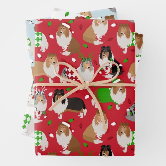 Christmas Rough Collie Geschenkpapier Set (Beispiel)