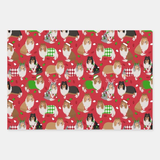 Christmas Rough Collie Geschenkpapier Set (Vorderseite)