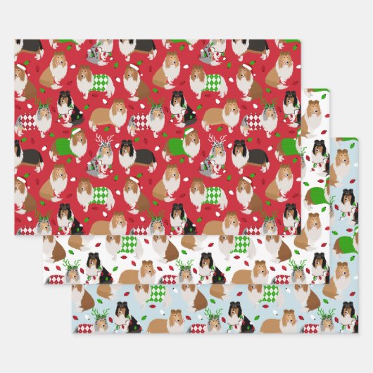 Christmas Rough Collie Geschenkpapier Set (Set)