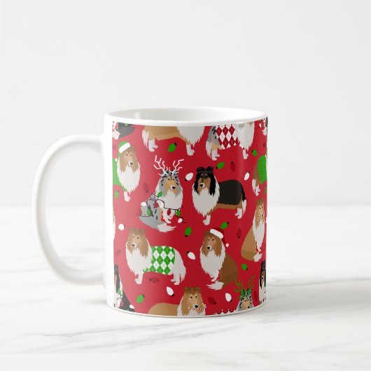Christmas Rough Collie Kaffeetasse (Links)