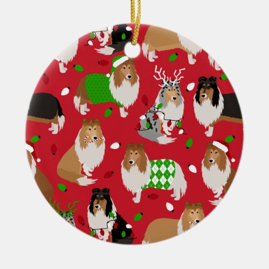 Christmas Rough Collie Keramik Ornament (Vorne)