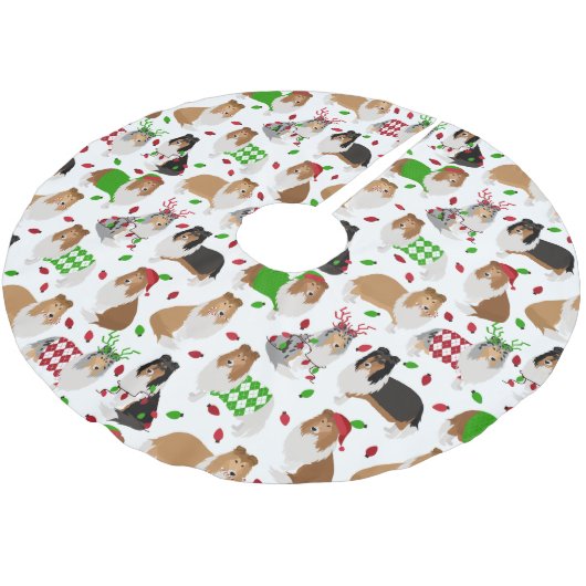 Christmas Rough Collie Polyester Weihnachtsbaumdecke (Schrägansicht)