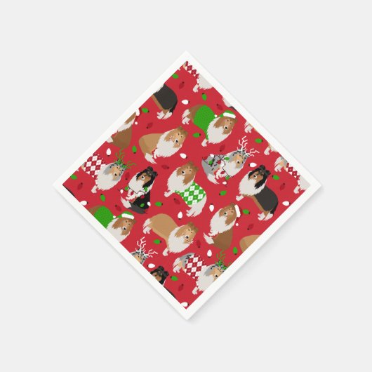 Christmas Rough Collie Serviette (Ecke)