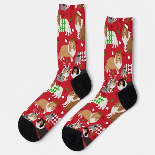 Christmas Rough Collie Socks Socken (Linkes Detail)