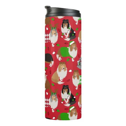Christmas Rough Collie Thermosbecher (Nach rechts gedreht)