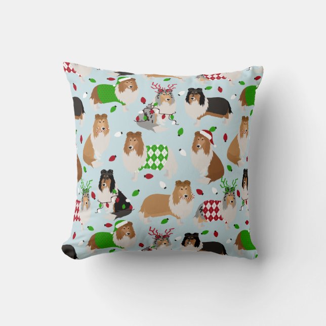 Christmas Rough Collie Throw Kissen (Vorderseite)