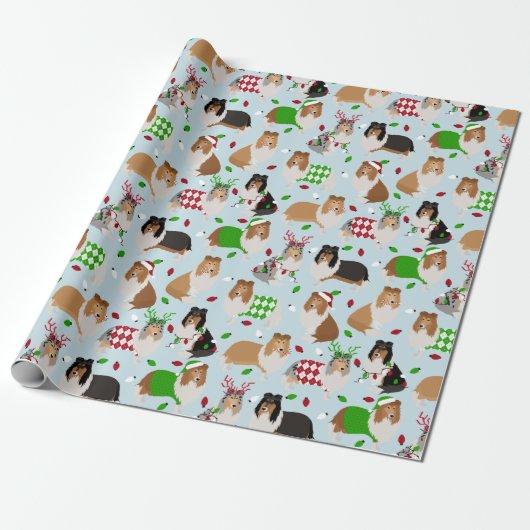 Christmas Rough Collie Wrapping Paper Geschenkpapier (Ungerollt)