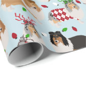 Christmas Rough Collie Wrapping Paper Geschenkpapier (Rolleneckpunkt)