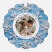 Christmas Round Blue Snowflake Foto Ornament Karte (Vorderseite)