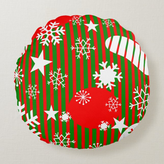 Christmas Round Pillow – Red & Green Design Rundes Kissen (Vorderseite)