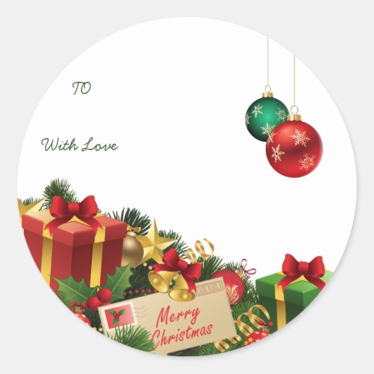 Christmas Round Sticker – Hand-Drawn Tree & Ho (Vorderseite)