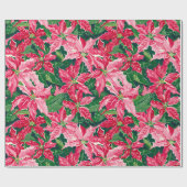 Christmas Ruby Pink Poinsettia N Leaves Pattern Geschenkpapier (Flach)