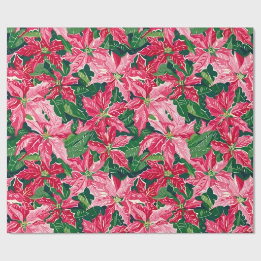 Christmas Ruby Pink Poinsettia N Leaves Pattern Geschenkpapier (Flach)