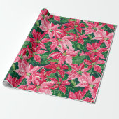 Christmas Ruby Pink Poinsettia N Leaves Pattern Geschenkpapier (Ungerollt)