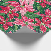 Christmas Ruby Pink Poinsettia N Leaves Pattern Geschenkpapier (Ecke)