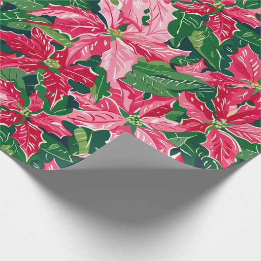 Christmas Ruby Pink Poinsettia N Leaves Pattern Geschenkpapier (Ecke)