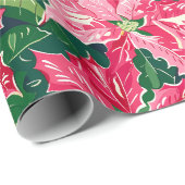 Christmas Ruby Pink Poinsettia N Leaves Pattern Geschenkpapier (Rolleneckpunkt)