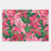 Christmas Ruby Pink Poinsettia N Leaves Pattern Geschenkpapier Set (Vorderseite 2)