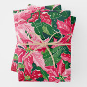 Christmas Ruby Pink Poinsettia N Leaves Pattern Geschenkpapier Set (Beispiel)