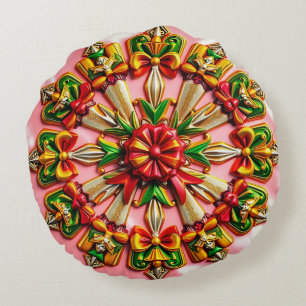 CHRISTMAS ~ Rundkissen ~ Rot-Grün-Gelb Rundes Kissen