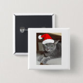 Christmas Russian Blue Gray Cat Button (Vorne & Hinten)