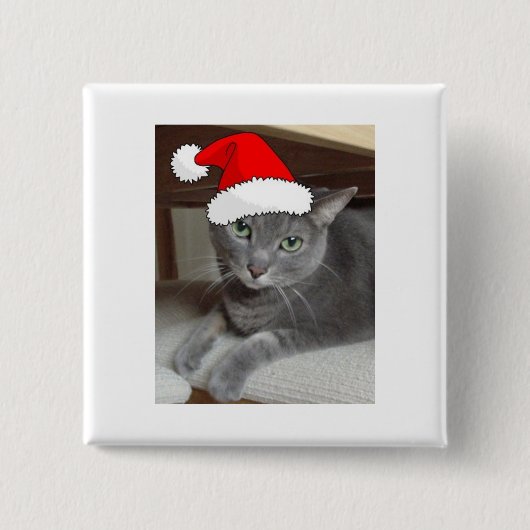 Christmas Russian Blue Gray Cat Button (Vorderseite)