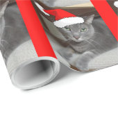 Christmas Russian Blue Gray Cat Geschenkpapier (Rolleneckpunkt)