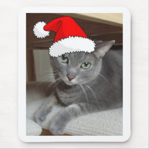 Christmas Russian Blue Gray Cat Mousepad
