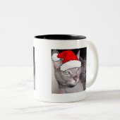 Christmas Russian Blue Gray Cats Zweifarbige Tasse (VorderseiteRechts)