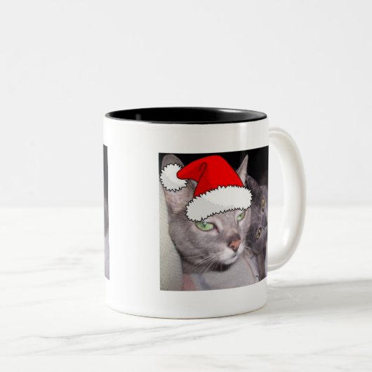 Christmas Russian Blue Gray Cats Zweifarbige Tasse (VorderseiteRechts)