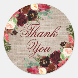 Christmas Rustic Boho Floral Burgundy Vielen Dank Runder Aufkleber
