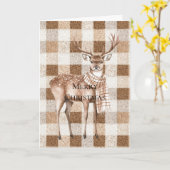 Christmas Rustic Cream Brown Plaid Deer Karte (Gelbe Blume)