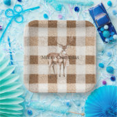 Christmas Rustic Cream Brown Plaid Deer Pappteller (Party)