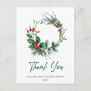 Christmas Rustic Wreath Corporate Vielen Dank Postkarte