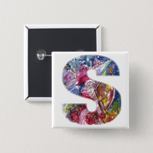 CHRISTMAS S LETTER / SANTA PLAYING HARP BUTTON (Vorne & Hinten)