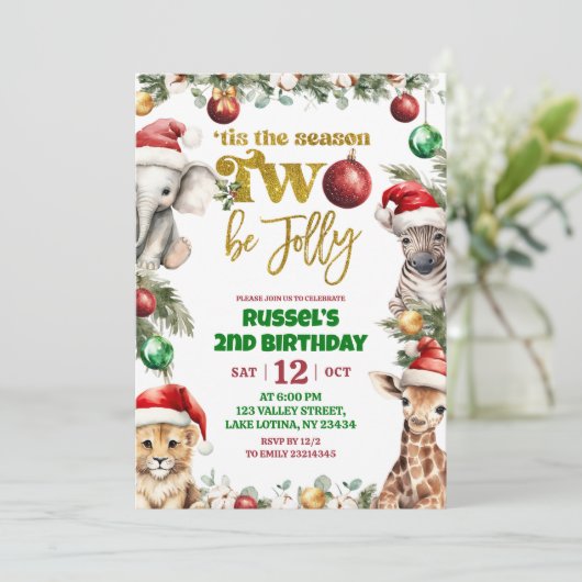 Christmas Safari 2nd Birthday Invitation Einladung (Stehend Vorderseite)