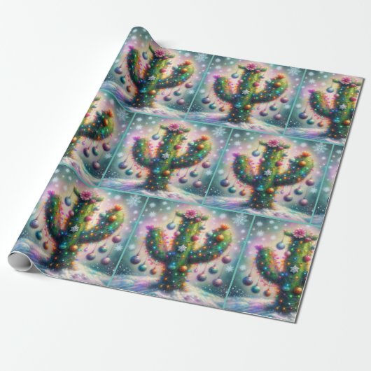 Christmas Saguaro Cactus Whimsical Decoupage Geschenkpapier (Ungerollt)