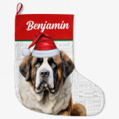 Christmas Saint Bernard Dog with Name Woof Großer Weihnachtsstrumpf (Vorderseite)