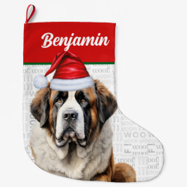 Christmas Saint Bernard Dog with Name Woof Großer Weihnachtsstrumpf