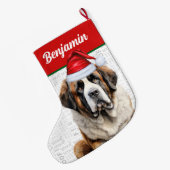 Christmas Saint Bernard Dog with Name Woof Großer Weihnachtsstrumpf (Rückseite (Hängend))