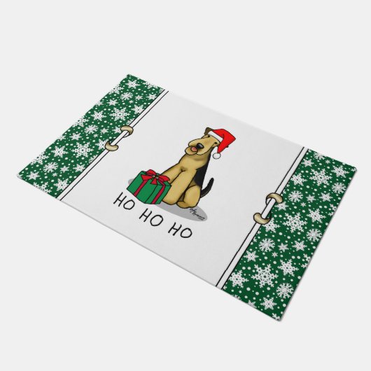 Christmas Santa Airedale Terrier HO HO Niedlich Fußmatte (Schrägansicht)