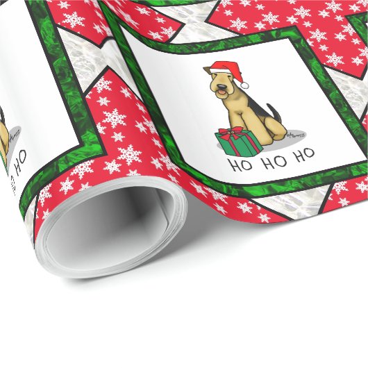Christmas Santa Airedale Terrier HO HO Niedlich Geschenkpapier (Rolleneckpunkt)