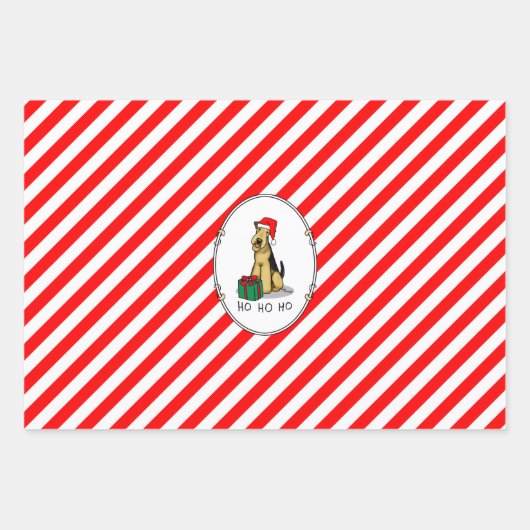 Christmas Santa Airedale Terrier HO HO Niedlich Geschenkpapier Set (Vorderseite 2)
