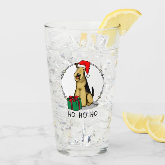 Christmas Santa Airedale Terrier HO HO Niedlich Glas (Rückseite Ice)