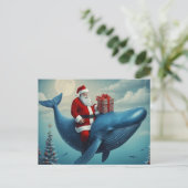 Christmas Santa and Whale Surreal Postkarte (Stehend Vorderseite)